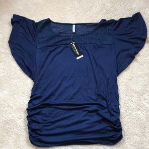 Navy blue flutter sleeve maternity top